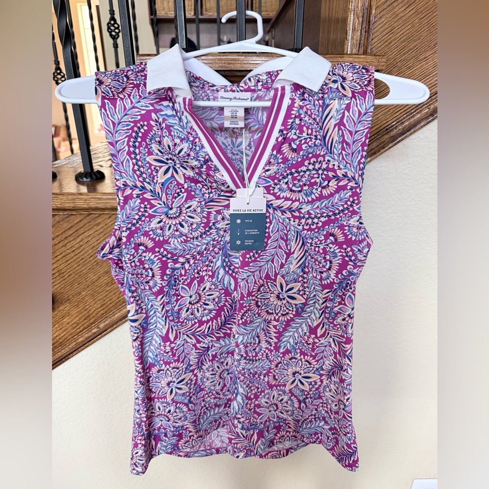 Tommy Bahama Pink & White Paisley Print Sleeveless Polo Tank- size medium- NWT